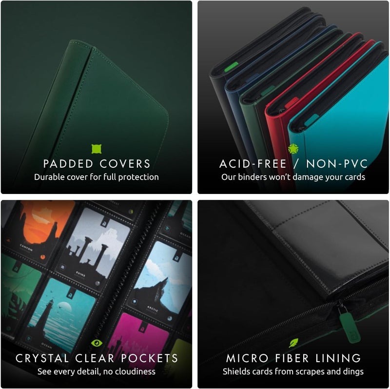 Vault X 12 XL Pocket Trading Card Zip Binder - 624 cards, Premium Exo-Tec Album Material, 26 Side-Loading Pages, Folder for Collectible Card Games, Sports, TCG (Green) - Image 5
