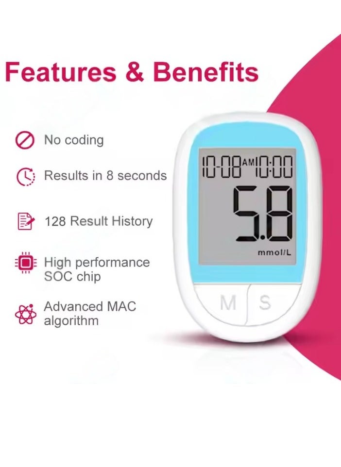 Lemon Medical Blood Glucose Testing Kit with 50 Test Strips & 50 Lancets – Fast & Accurate Blood Sugar Monitor for Easy Diabetes Management  - Image 2