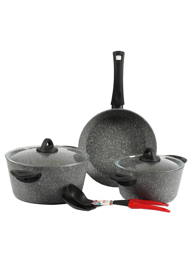 GIGILLI Granite Cookware Set, 7 pcs, Grey, 1075
