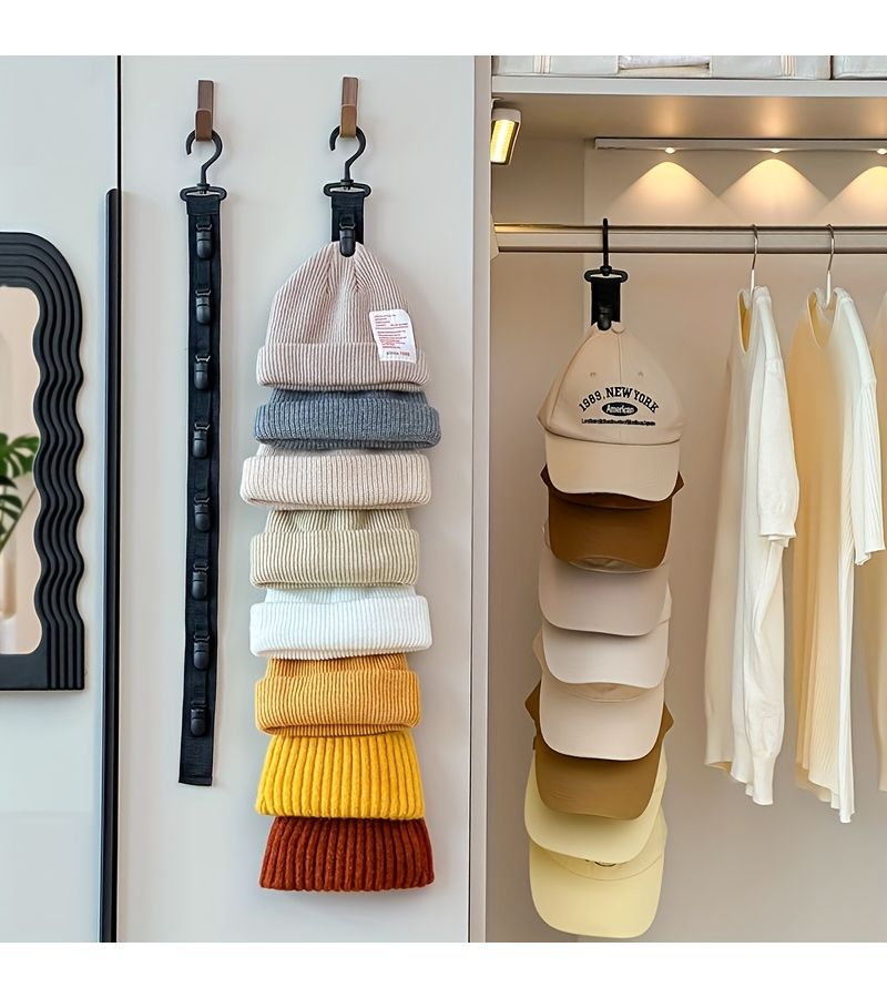 8 Clips Hat Organizer Gray Holds 8 Baseball Caps Wall Mounted Rack For Home Closet Storage - Image 1