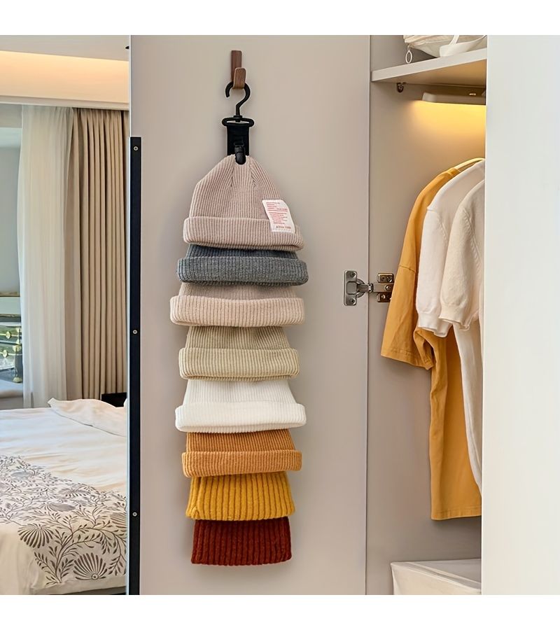 8 Clips Hat Organizer Gray Holds 8 Baseball Caps Wall Mounted Rack For Home Closet Storage - Image 4