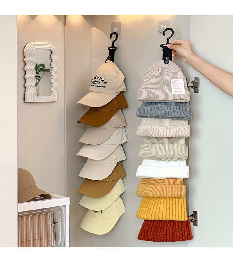 8 Clips Hat Organizer Gray Holds 8 Baseball Caps Wall Mounted Rack For Home Closet Storage - Image 2