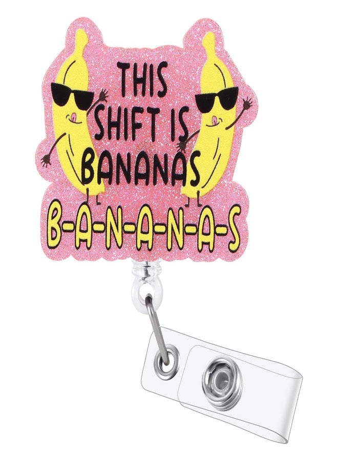 BVIIE This Shift is Bananas Funny Badge Reel, Cute Retractable ID Card Badge Holder, Name Tag Work Badge Clip for RN LPN CNA MA ER Night Shift Nurse Nursing Student Doctor, Nurse Gifts, Teacher Gifts - Image 1