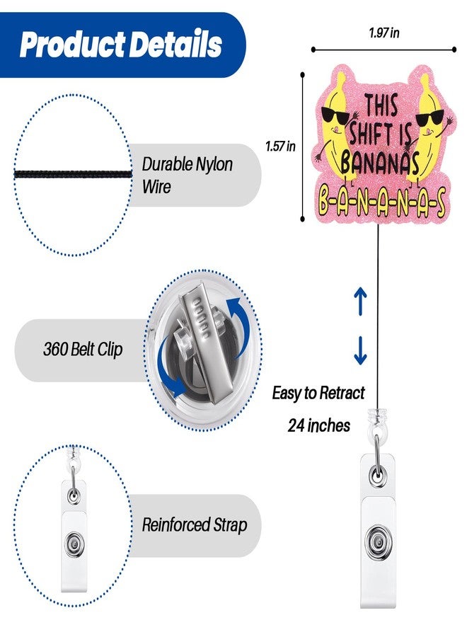 BVIIE This Shift is Bananas Funny Badge Reel, Cute Retractable ID Card Badge Holder, Name Tag Work Badge Clip for RN LPN CNA MA ER Night Shift Nurse Nursing Student Doctor, Nurse Gifts, Teacher Gifts - Image 4