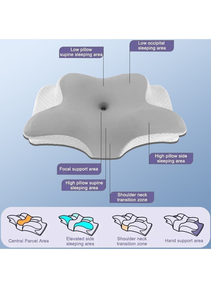 وسادة عنق من إسفنج الذاكرة للنوم، وسادة رقبة مريحة للعظام مع غطاء تبريد، تصميم فراشة لمن ينامون على الجانب والظهر والبطن