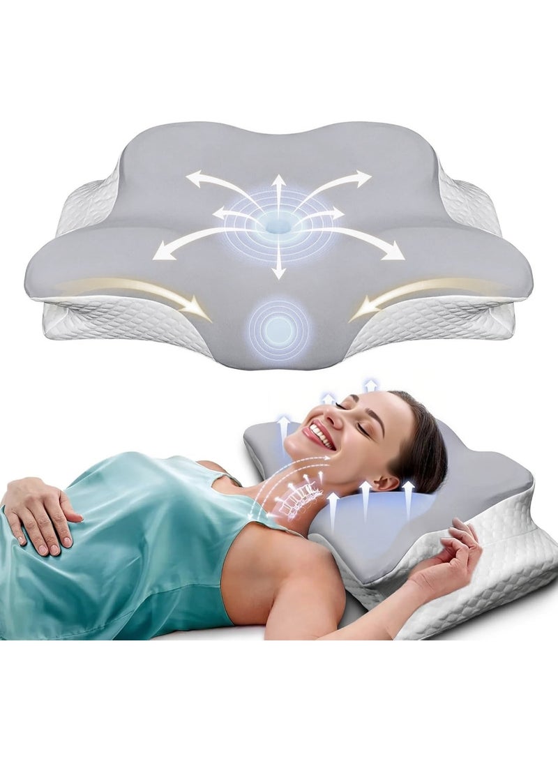 وسادة عنق من إسفنج الذاكرة للنوم، وسادة رقبة مريحة للعظام مع غطاء تبريد، تصميم فراشة لمن ينامون على الجانب والظهر والبطن