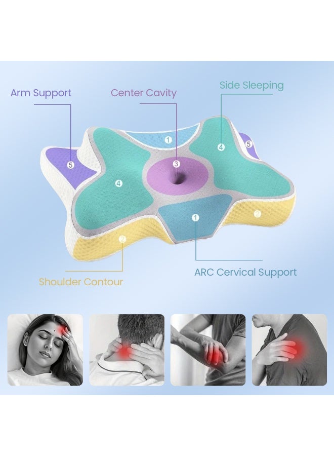 وسادة عنق من إسفنج الذاكرة للنوم، وسادة رقبة مريحة للعظام مع غطاء تبريد، تصميم فراشة لمن ينامون على الجانب والظهر والبطن