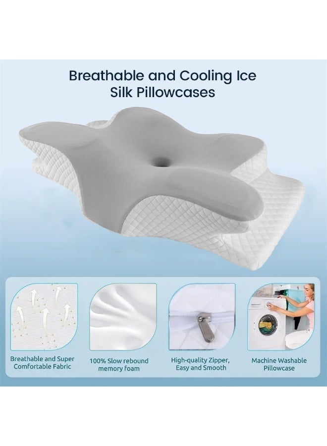 وسادة عنق من إسفنج الذاكرة للنوم، وسادة رقبة مريحة للعظام مع غطاء تبريد، تصميم فراشة لمن ينامون على الجانب والظهر والبطن