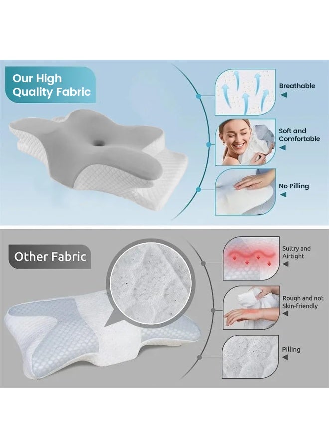 وسادة عنق من إسفنج الذاكرة للنوم، وسادة رقبة مريحة للعظام مع غطاء تبريد، تصميم فراشة لمن ينامون على الجانب والظهر والبطن