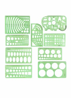 KASTWAVE Drawing Templates, 9 Pcs Geometric Measuring Stencils, Engineering and Designing Rulers, Studying, Formwork, Office School, Clear Green  - Image 1