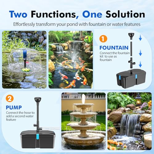 FEOXSHAL Pond Filter with Fountain Pump Kits, 60W 820GPH Pond Pump and Filter Kit with Submersible Water Pump Flow Ajustable for Outdoor Ponds Koi Pond Garden Fish Tank Water Features - Image 5