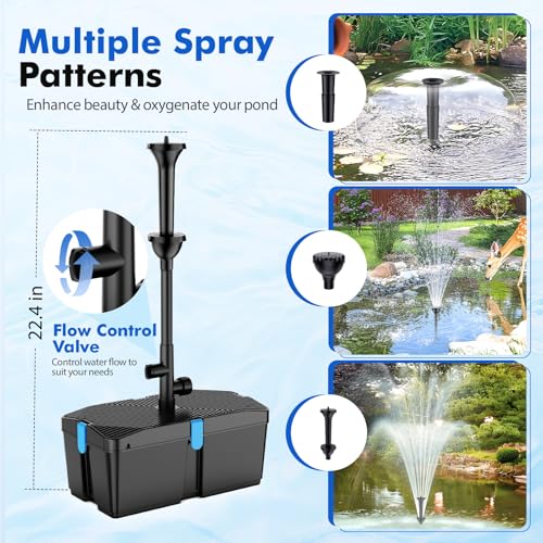 FEOXSHAL Pond Filter with Fountain Pump Kits, 60W 820GPH Pond Pump and Filter Kit with Submersible Water Pump Flow Ajustable for Outdoor Ponds Koi Pond Garden Fish Tank Water Features - Image 4