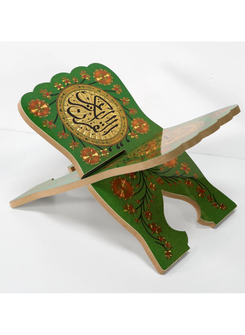 SUNDUS The Holy Qur’an stand, floor seating, made of wood, small size, color green - Image 1