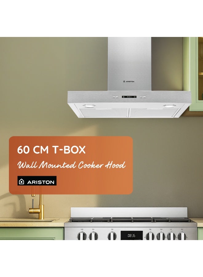 Ariston Built in 90cm Chimney Hood, Telescopic, Wall mounted, Washable Filter, 3 Speed Settings, Stainless Steel Material, Mechanical Control, Self Supporting, 220 W AHBS9.3FLLX Silver - Image 2
