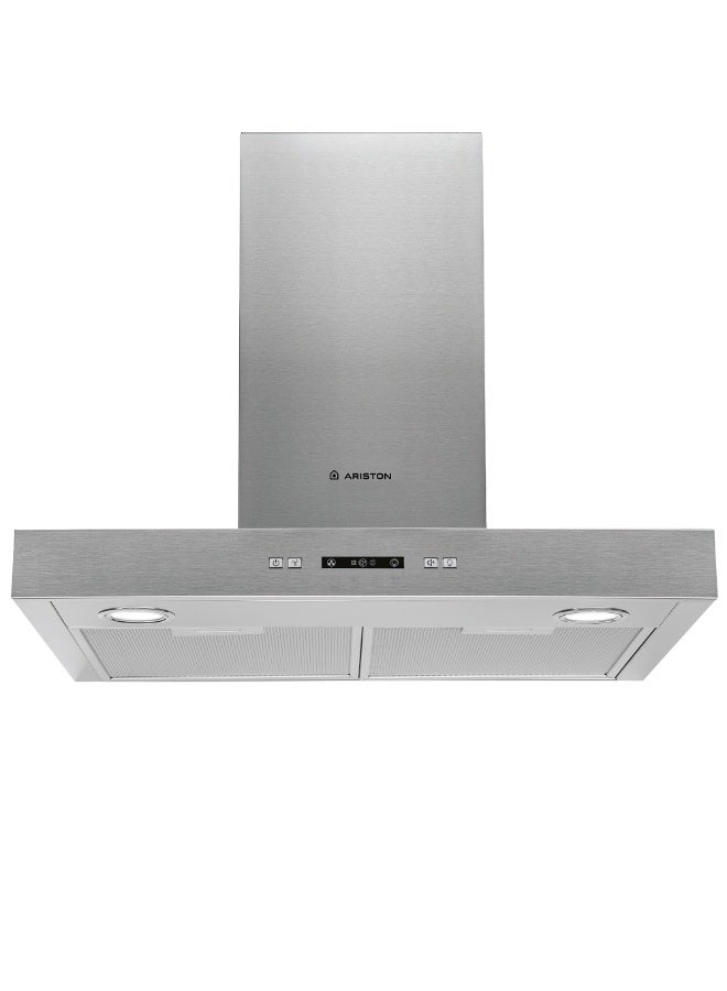 Ariston Built in 90cm Chimney Hood, Telescopic, Wall mounted, Washable Filter, 3 Speed Settings, Stainless Steel Material, Mechanical Control, Self Supporting, 220 W AHBS9.3FLLX Silver - Image 1