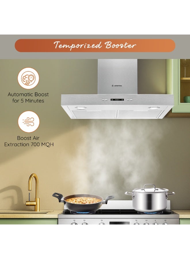 Ariston Built in 90cm Chimney Hood, Telescopic, Wall mounted, Washable Filter, 3 Speed Settings, Stainless Steel Material, Mechanical Control, Self Supporting, 220 W AHBS9.3FLLX Silver - Image 4