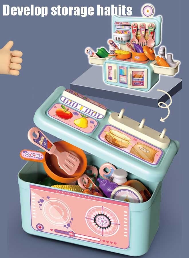 إيزي سو مطبخ صغير للعب بالدمى، 14 قطعة، مجموعة مطبخ تظاهري بلاستيكية للطهي، مجموعة لعب للأطفال الصغار، مجموعة مطبخ اللعب، مجموعة لعب مطبخ للأطفال - Image 3