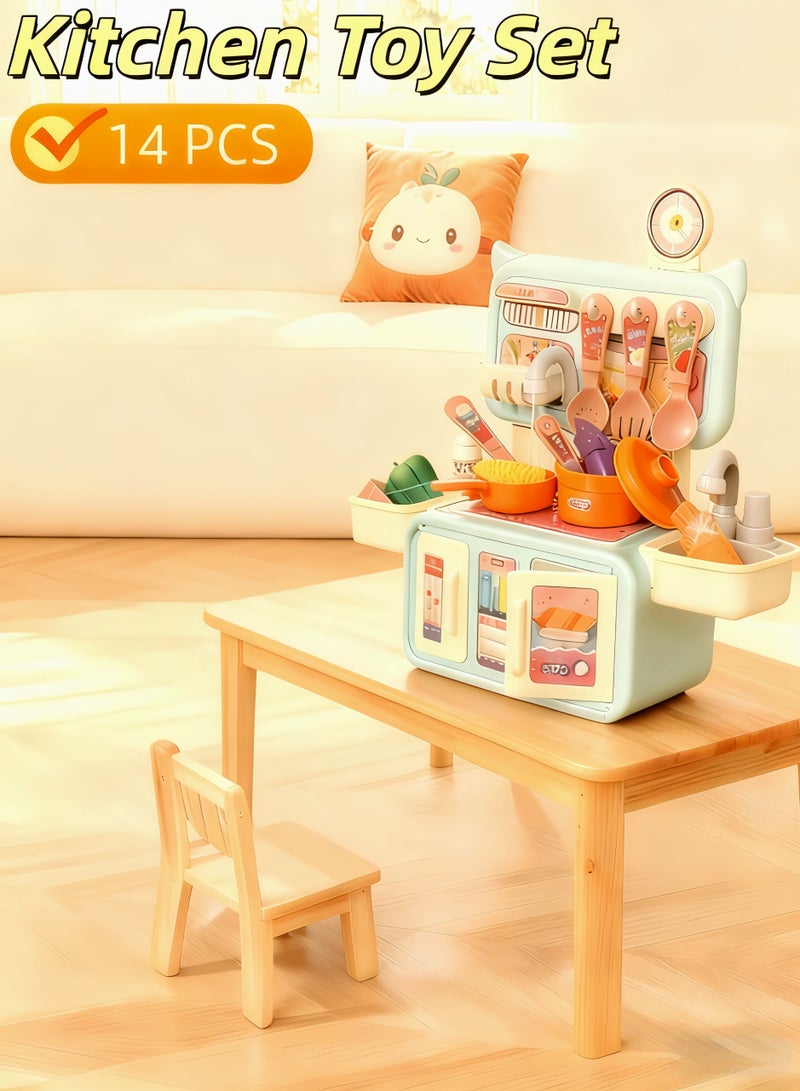 إيزي سو مطبخ صغير للعب بالدمى، 14 قطعة، مجموعة مطبخ تظاهري بلاستيكية للطهي، مجموعة لعب للأطفال الصغار، مجموعة مطبخ اللعب، مجموعة لعب مطبخ للأطفال - Image 1