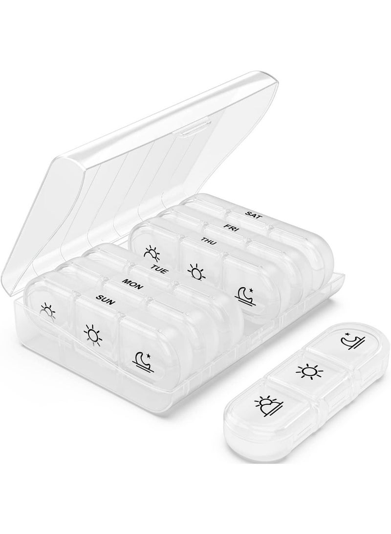 Weekly Pill Organizer 3 Times a Day, Portable Travel Pill Box 7 Day with Large Pill Containers, Light-Proof Pill Case for Vitamins, Medication, Supplements and Fish Oils, White - Image 1