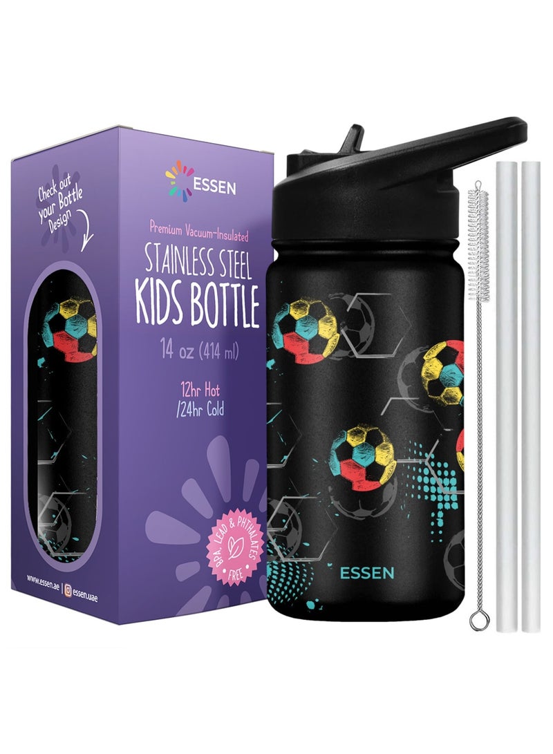 ESSEN Kids Water Bottle Stainless Steel for School Boys with Straw Vacuum Insulated Water Bottle BPA-Free Leak-Proof Baby Toddler Water Bottle Double Walled Bottle for Kids – 414 ml / 14 oz(Football) - Image 1
