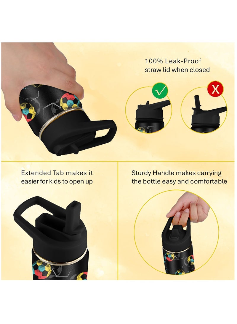ESSEN Kids Water Bottle Stainless Steel for School Boys with Straw Vacuum Insulated Water Bottle BPA-Free Leak-Proof Baby Toddler Water Bottle Double Walled Bottle for Kids – 414 ml / 14 oz(Football) - Image 5