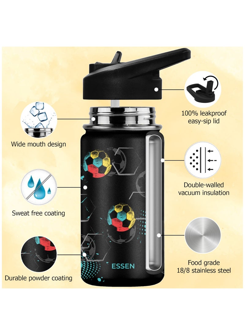 ESSEN Kids Water Bottle Stainless Steel for School Boys with Straw Vacuum Insulated Water Bottle BPA-Free Leak-Proof Baby Toddler Water Bottle Double Walled Bottle for Kids – 414 ml / 14 oz(Football) - Image 4