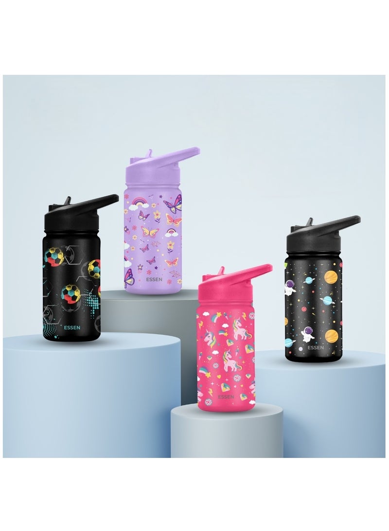 ESSEN Kids Water Bottle Stainless Steel for School Boys with Straw Vacuum Insulated Water Bottle BPA-Free Leak-Proof Baby Toddler Water Bottle Double Walled Bottle for Kids – 414 ml / 14 oz(Football) - Image 2