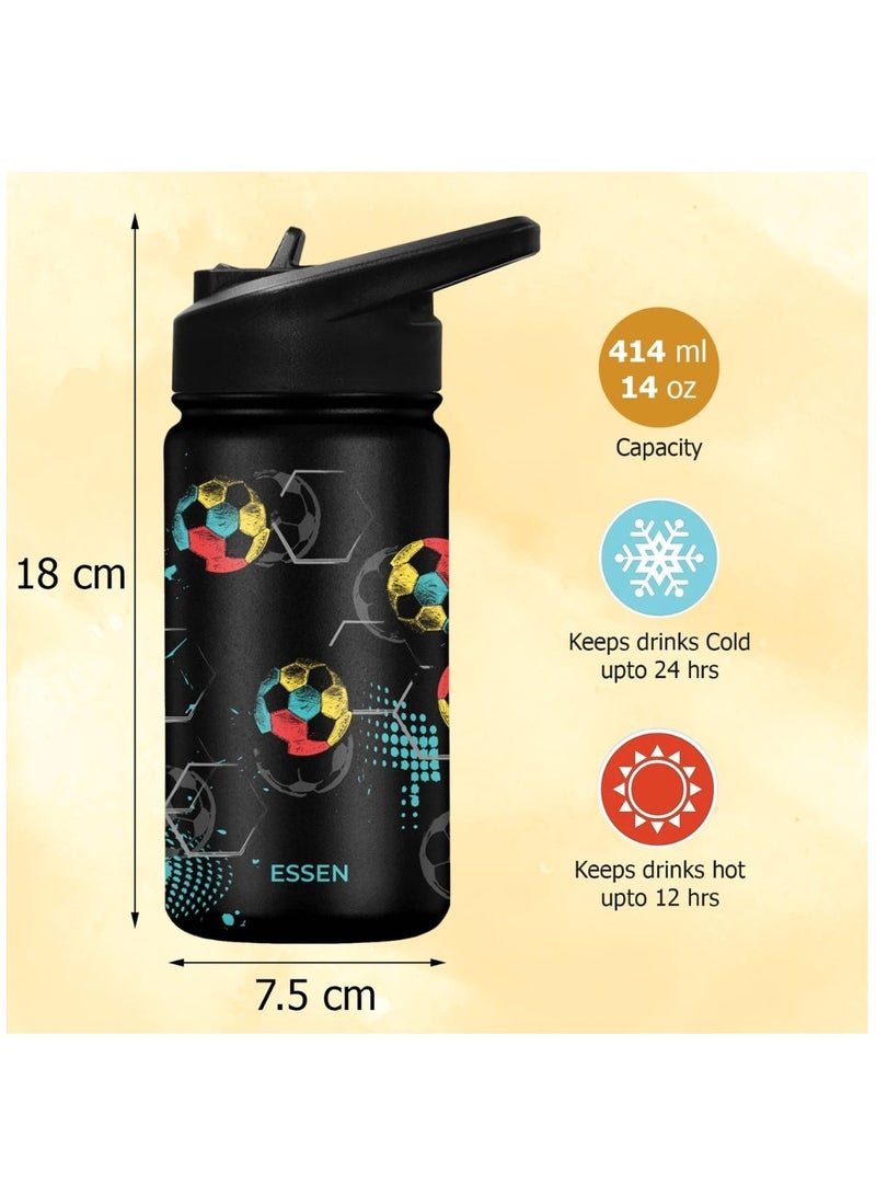 ESSEN Kids Water Bottle Stainless Steel for School Boys with Straw Vacuum Insulated Water Bottle BPA-Free Leak-Proof Baby Toddler Water Bottle Double Walled Bottle for Kids – 414 ml / 14 oz(Football) - Image 3