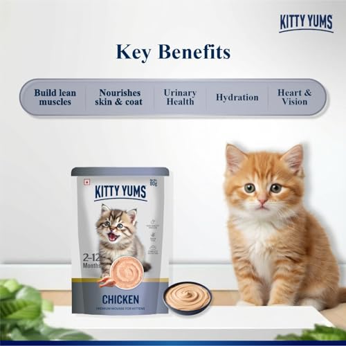 Kitty Yums Kitten Wet Mousse 80g | Chicken | Rich in Protein | Promotes Hydration & Easy to Digest | Grain Free | No Artificial Flavours | Packed with Essential Vitamins & Antioxidants - Image 2