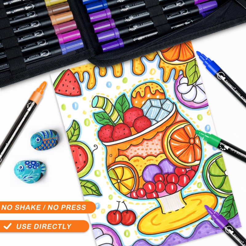 TANMIT Acrylic Paint Pens Markers, 48 Colors Dual Tip Acrylic Paint Pens for Rock Painting, Wood, Canvas, Stone, Glass, Ceramic Surfaces, DIY Crafts Making Art Supplies (Round Tip and Fine Tip) - Image 3
