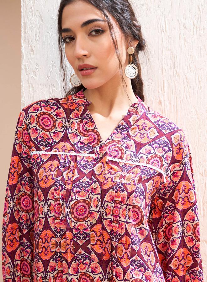 SASSAFRAS Maroon Floral Pintuck Detail Shirt - Image 4