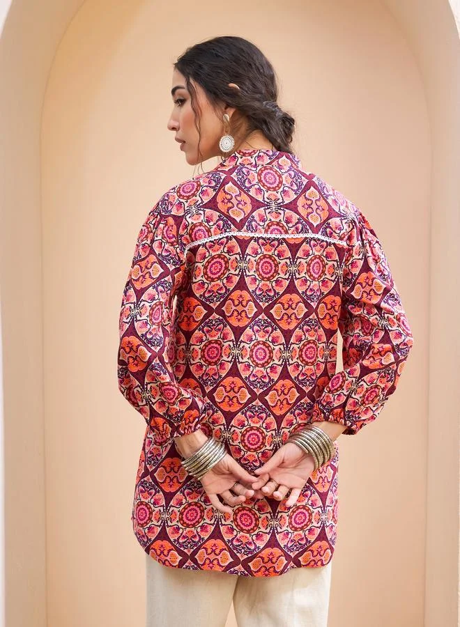 SASSAFRAS  SASSAFRAS Maroon Floral Pintuck Detail Shirt for Women | Best Price UAE