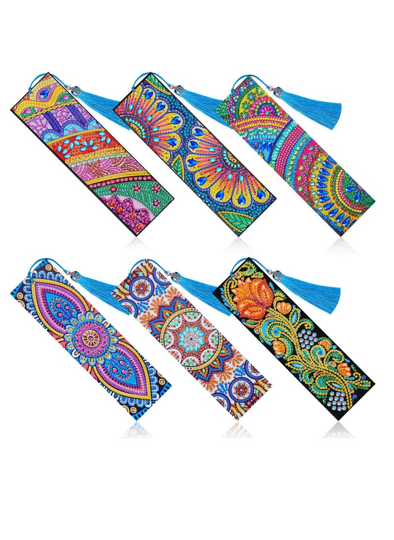 Excefore 5D Diamond Bookmark, 6 Pieces DIY Painting Bookmark Floral Beaded Bookmarks Leather Tassel Bookmark for DIY Art Crafts Students Adults BeginnerMaking Arts Crafts Students Graduation Embroidery  - Image 1