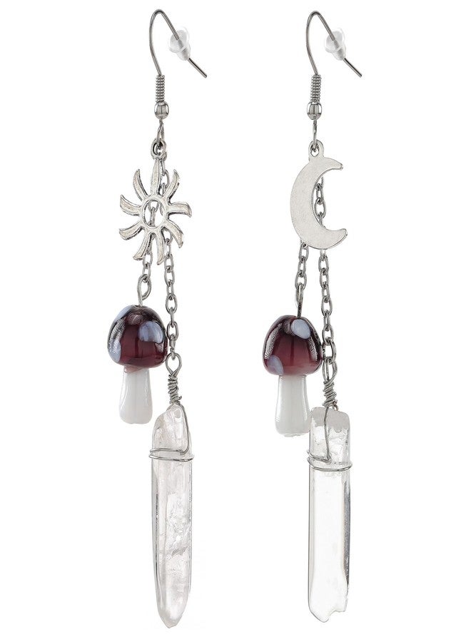 FRESHME Renaissance Accessories Fairy Mushroom Earrings - Boho Crescent Earrings with White Crystal Brown Mushroom Ear Pendant Woodland Earring for Women Christmas Cosplay Renfaire Accessories - Image 1
