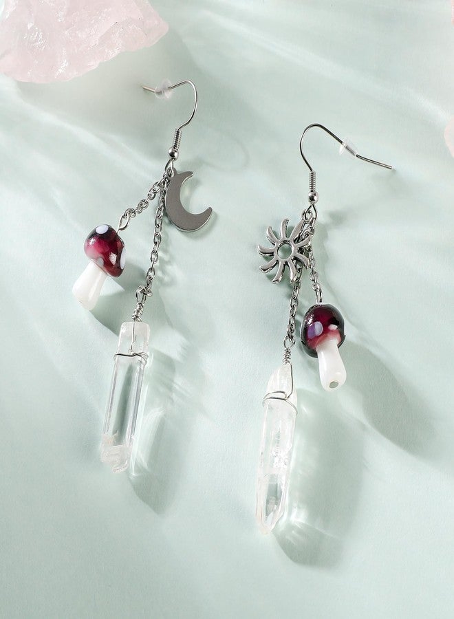 FRESHME Renaissance Accessories Fairy Mushroom Earrings - Boho Crescent Earrings with White Crystal Brown Mushroom Ear Pendant Woodland Earring for Women Christmas Cosplay Renfaire Accessories - Image 4