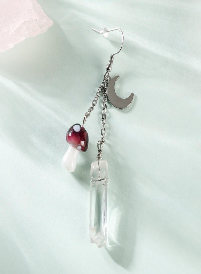 FRESHME Renaissance Accessories Fairy Mushroom Earrings - Boho Crescent Earrings with White Crystal Brown Mushroom Ear Pendant Woodland Earring for Women Christmas Cosplay Renfaire Accessories - Image 5