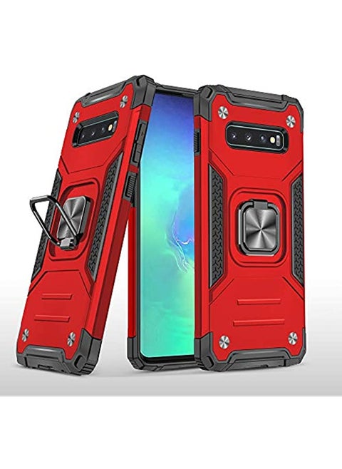 NIUNU Case for Samsung Galaxy S10 PLUS, Dual Layer Hybrid Shockproof Protective Case with Ring Stand & Magnetic Car Mount Function Back Cover (S10PLUS, RED)