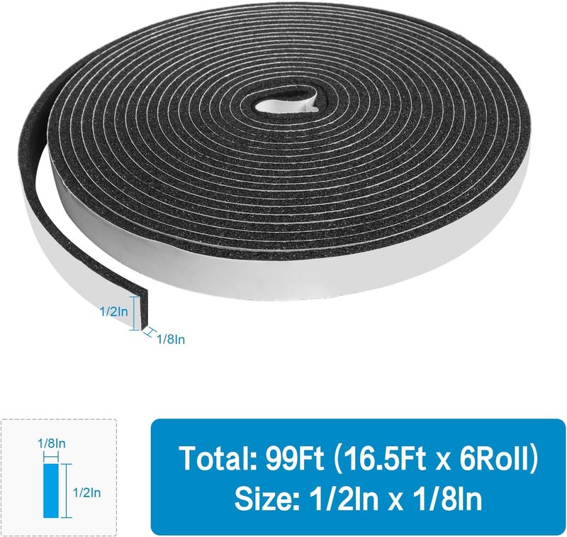 DGSL Foam Insulation Tape, 1/2In x 1/8In x99Ft Weather Stripping Door Seal Strip for Doors and Windows,Sliding Door, Soundproofing Door Seal,Weatherstrip,Air Conditioning Seal Strip - Image 2