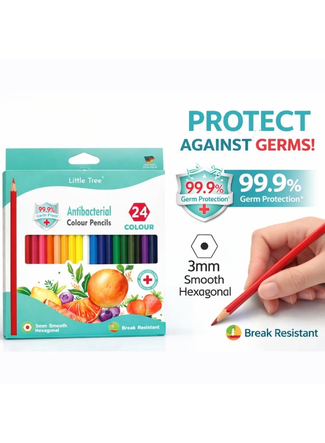 ليتل تري أقلام تلوين مضادة للبكتيريا للأطفال – 24 لونًا زاهيًا، حماية من الجراثيم 99.9٪، مقاومة للكسر، قبضة سداسية ناعمة 3 مم - Image 1