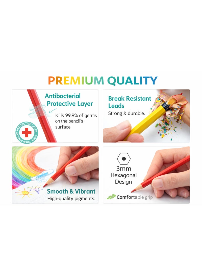 ليتل تري أقلام تلوين مضادة للبكتيريا للأطفال – 24 لونًا زاهيًا، حماية من الجراثيم 99.9٪، مقاومة للكسر، قبضة سداسية ناعمة 3 مم - Image 3