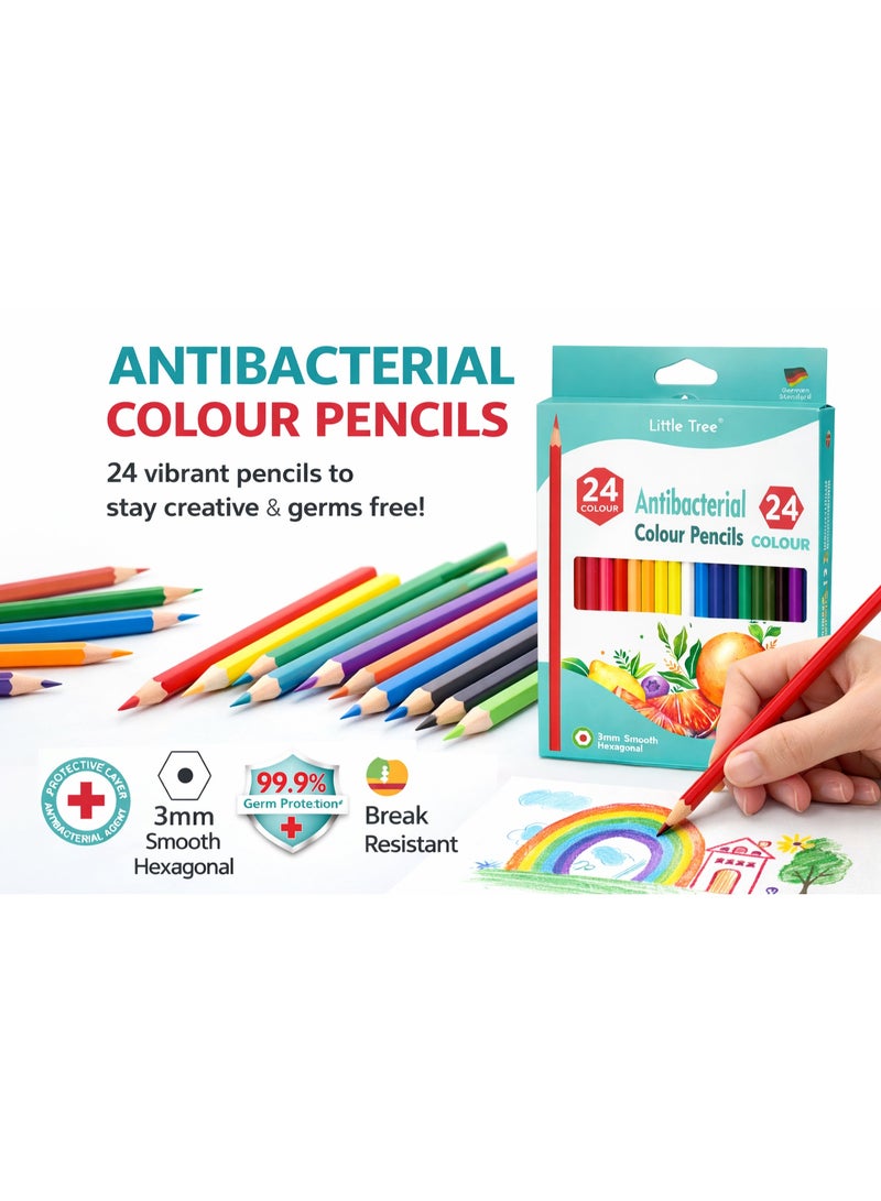 ليتل تري أقلام تلوين مضادة للبكتيريا للأطفال – 24 لونًا زاهيًا، حماية من الجراثيم 99.9٪، مقاومة للكسر، قبضة سداسية ناعمة 3 مم - Image 4