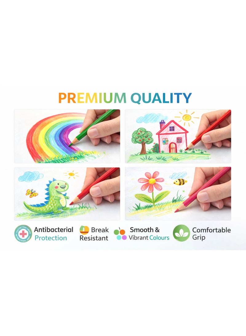 ليتل تري أقلام تلوين مضادة للبكتيريا للأطفال – 24 لونًا زاهيًا، حماية من الجراثيم 99.9٪، مقاومة للكسر، قبضة سداسية ناعمة 3 مم - Image 2