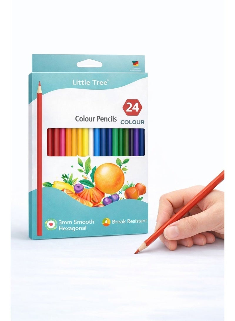 أقلام تلوين ليتل تري 24 لون للأطفال والمدرسة - سن 3 مم مقاوم للكسر، تصميم سداسي مريح، ألوان زاهية متنوعة - Image 1