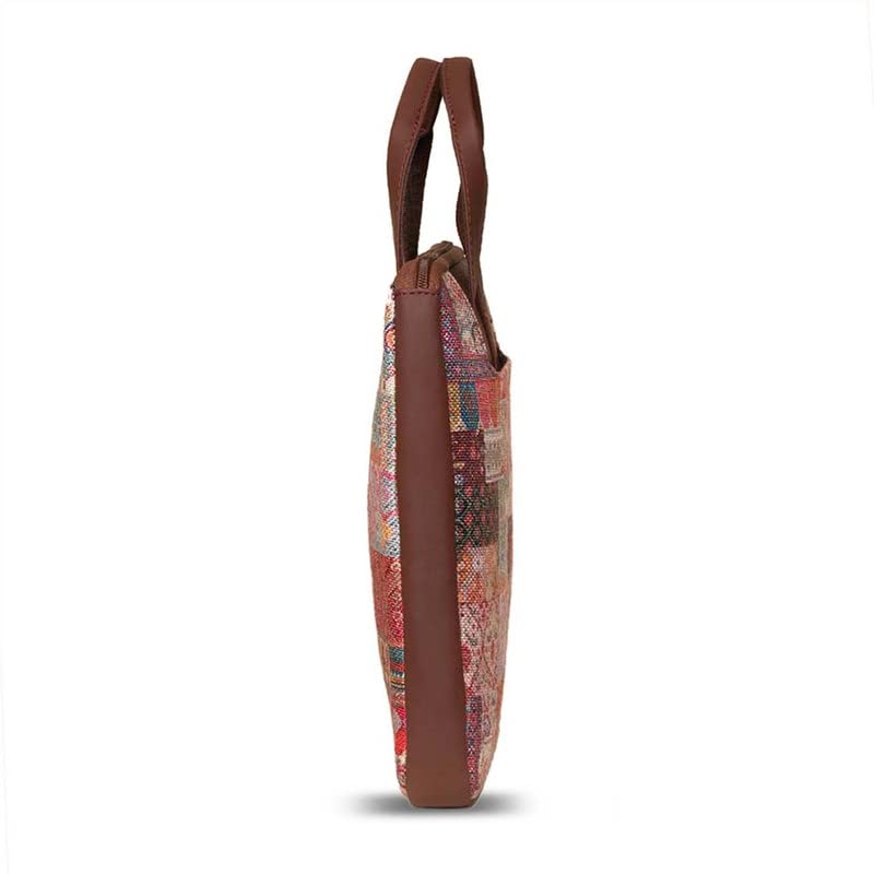 ZOUK Kutch Gamthi Motif Printed Women's Jute Handcrafted Vegan Leather Multicolor L Zipper Laptop Sleeve 15.6 inch - Image 5