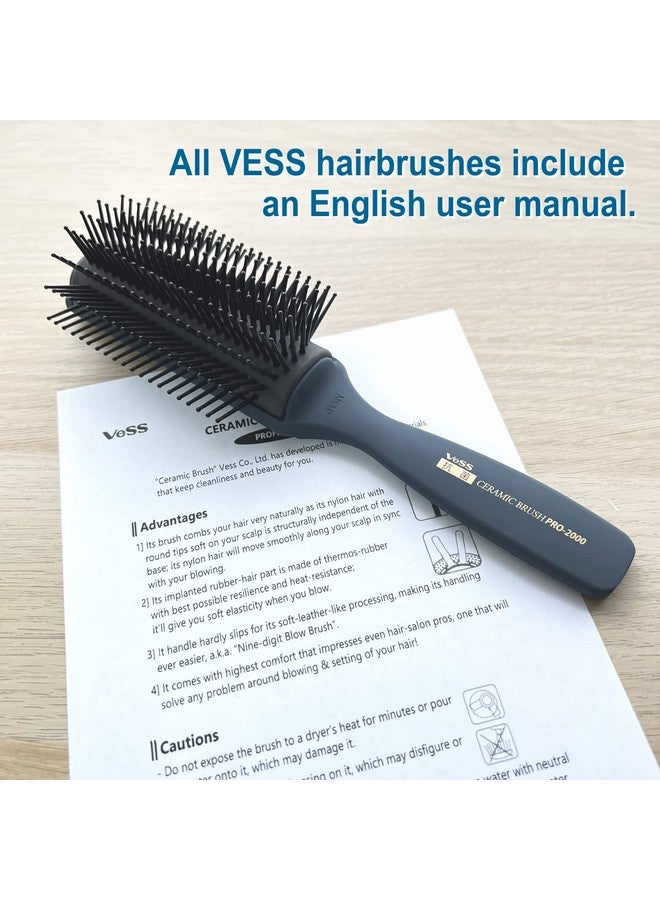 VESS Professional Hair Blow Brush Pro2000 Ceramic 9 Rows Wide Typeenglish Instruction Manualmade In Japan - Image 3