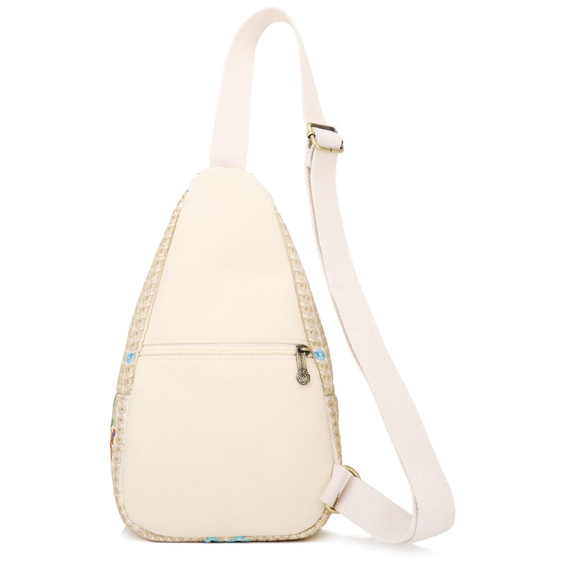 SILKAREA Vintage Floral Small Sling Bag for Women's Chest Purse Handbag Shoulder Bag Travel Embroidered Backpack Purse (Beige Red) - Image 4