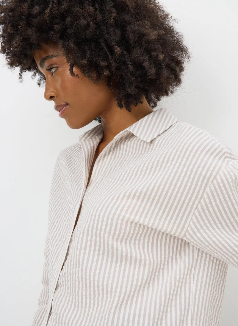ماتلان Beige Seersucker Striped Shirt