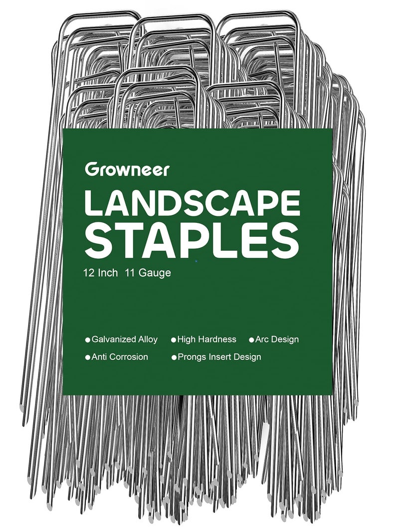 GROWNEER 50 Packs 12 Inches Landscape Staples Heavy Duty 11 Gauge Galvanized Steel Garden Stakes Securing Pegs for Securing Weed Fabric Landscape Fabric Netting Ground Sheets and Fleece