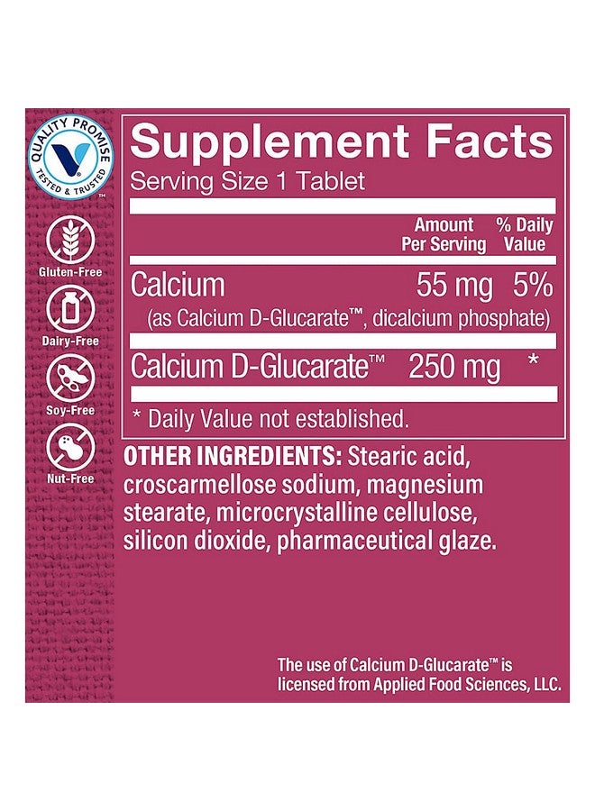 ذا فيتامين شوب فيتامين شوب كالسيوم د-غلوكاريت 250 ملغ، مادة طبيعية لصحة المرأة تدعم عملية التمثيل الغذائي للإستروجين وتوازن الهرمونات من خلال إزالة السموم (60 قرصًا) - Image 3
