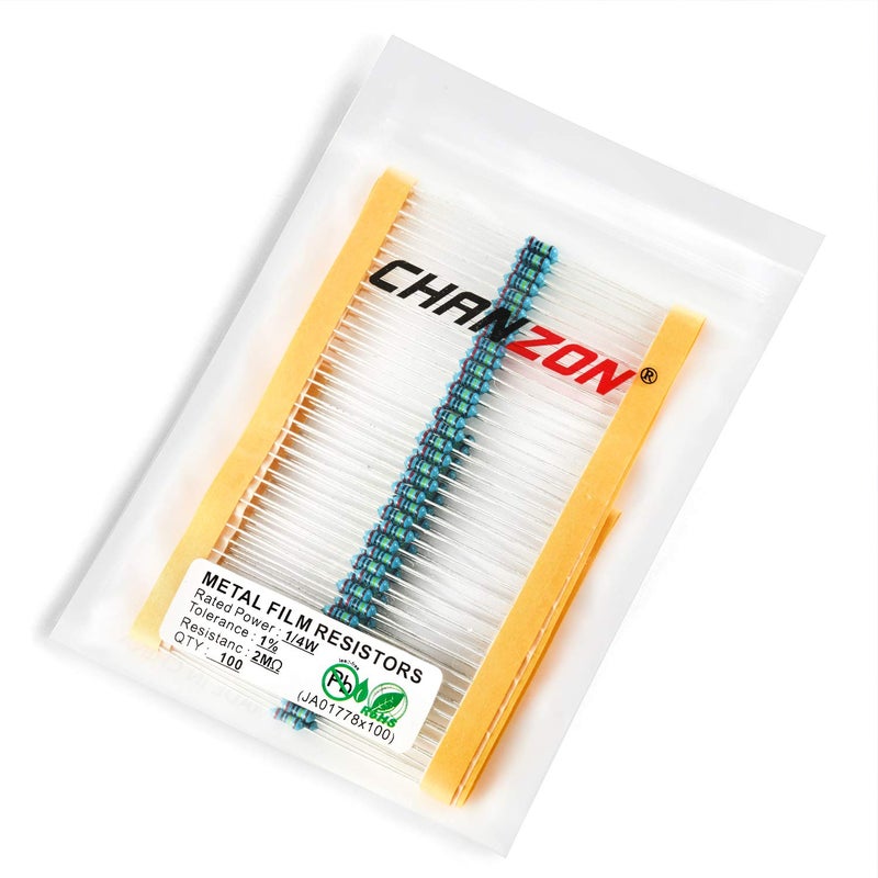 CHANZON 100pcs 1/4W (0.25W) 2M Ω ohm Metal Film Fixed Resistor 0.01 ±1% Tolerance 2MR MF Through Hole Resistors Current Limiting Rohs Certificated - Image 3